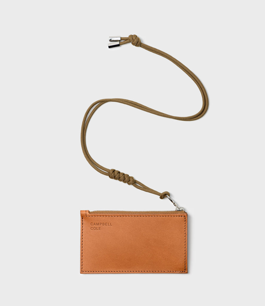 Simple Coin Pouch, Lanyard - Tan