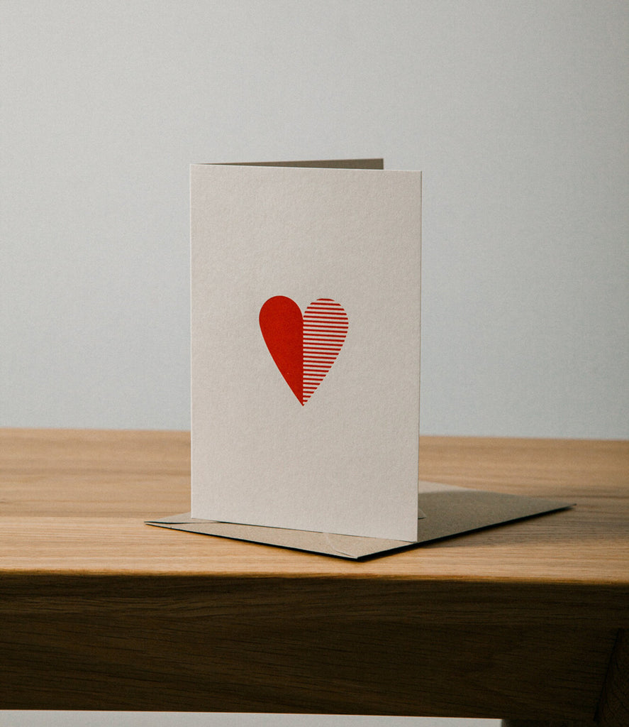 Foil Blocked Heart Card - Red on Stone