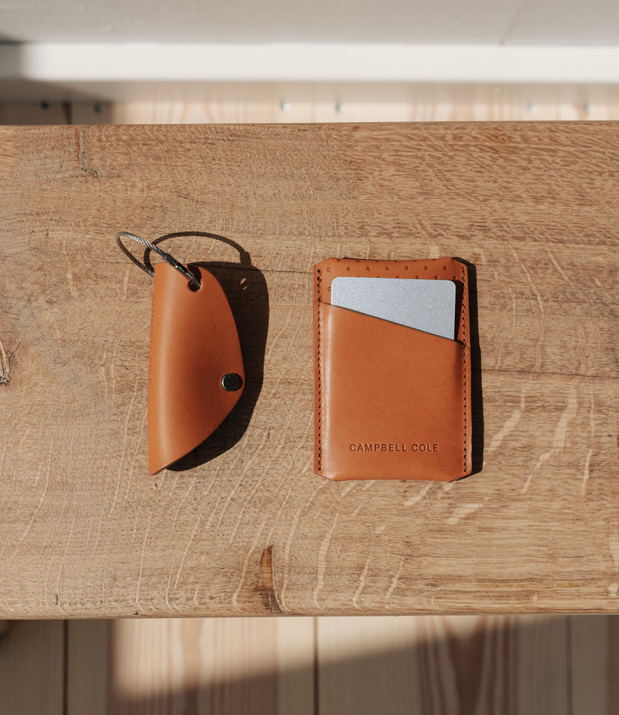 Simple Card Holder & Key Wrap Gift Set - Tan