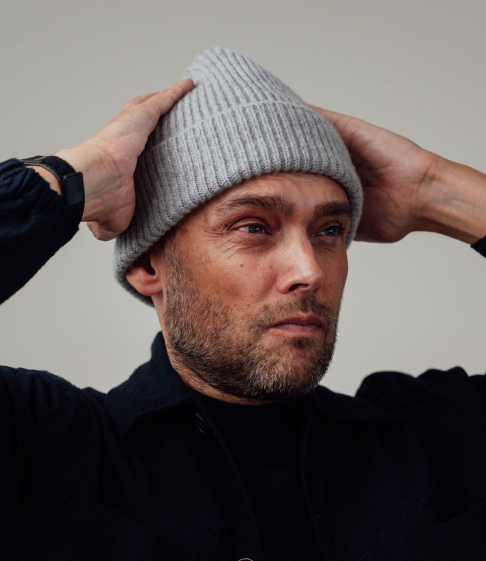 Alex Wool Beanie - Light Grey - Made in Scotland, UK