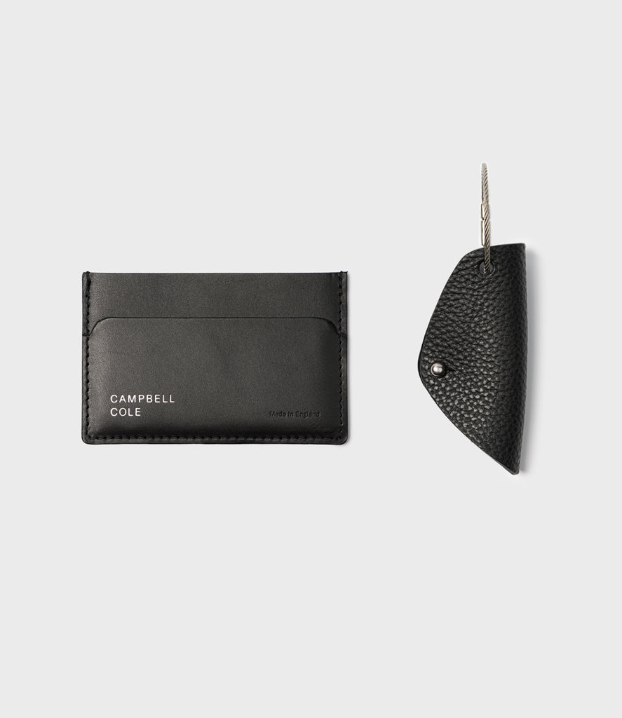 Grove Card Holder & Key Wrap Gift Set - Pebbled Black