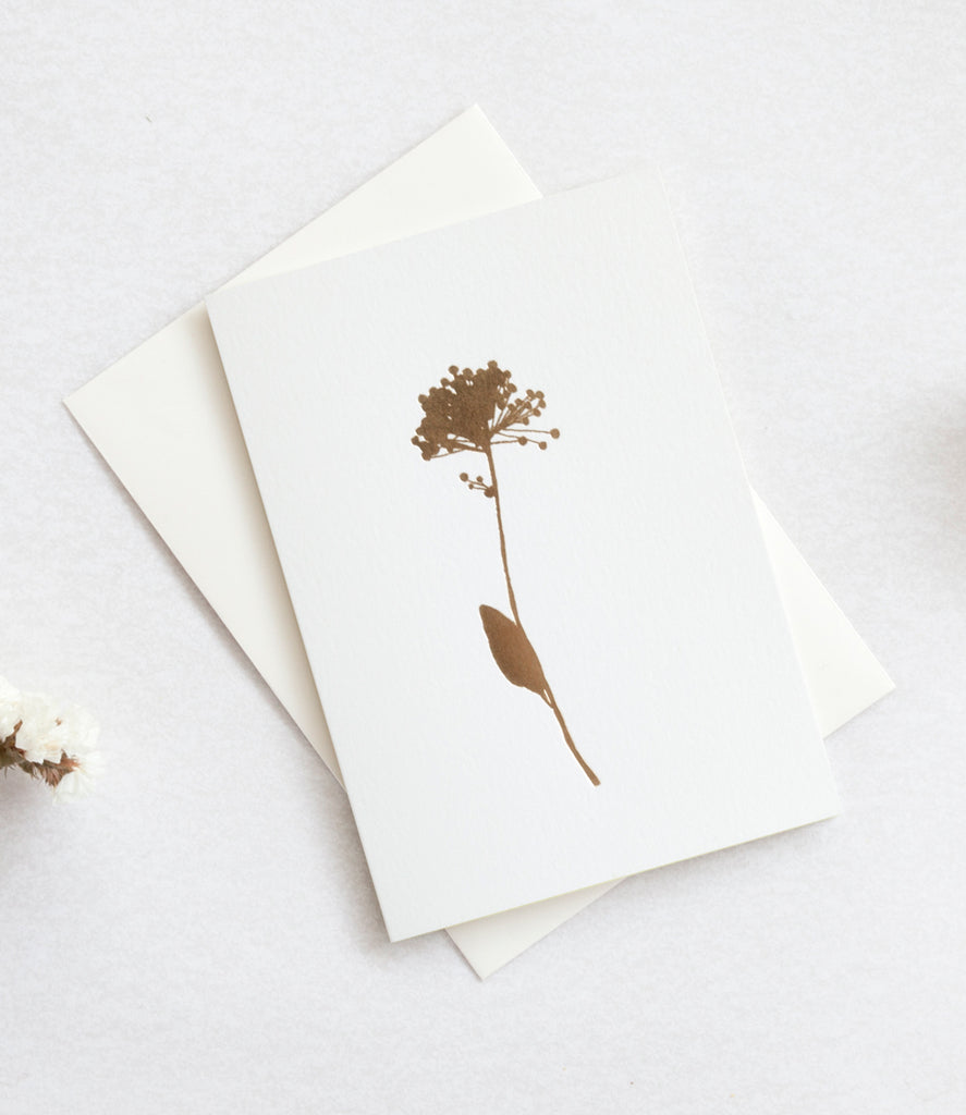 Foil Blocked Allium Card - Brass On Ivory