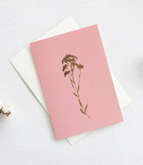 Foil Blocked Alyssum Card - Brass On Rose