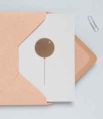 Foil Blocked Balloon Card - Brass on Light Grey