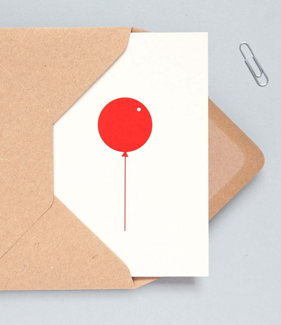 Foil Blocked Balloon Card - Red on Stone