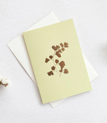 Foil Blocked Fern Card - Brass On Sage Green