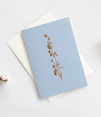 Foil Blocked Heather Card - Brass On Cornflower Blue