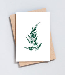 Foil Blocked Wood Fern Card - Green On Ivory